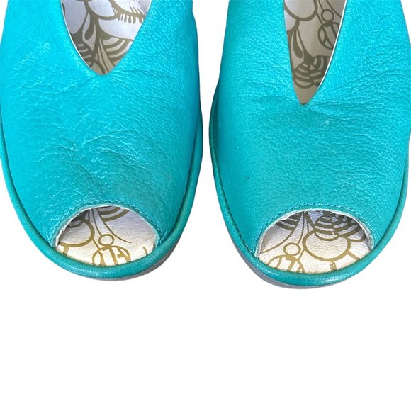Fly London Yala Turquoise Leather Wedge w/Ankle Strap - Picture 3 of 9